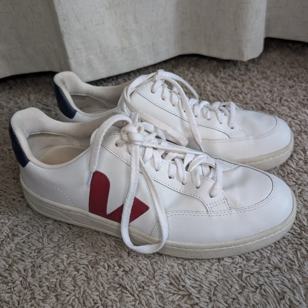 Veja V-12 Leather Men's White Sneakers Marsala Nautico Size 10.5 - Picture 2 of 10